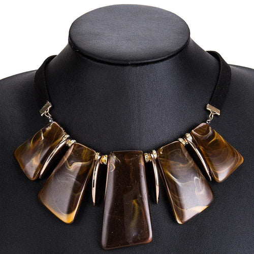 Womens Brown Pendant Gold Statement Necklace