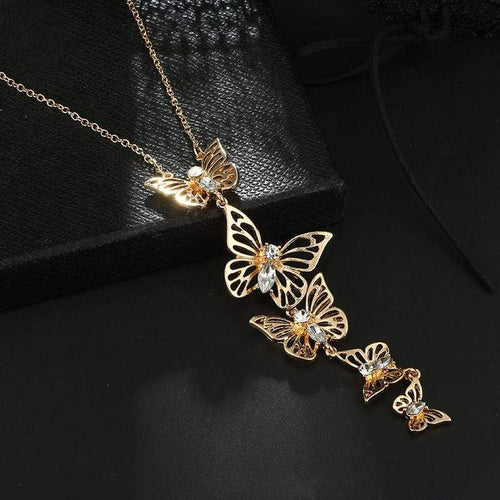 Womens Gold Tone Chain Necklace with Butterfly Pendant