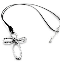 Load image into Gallery viewer, Stainless Steel Leather Cord Hammered Cross Pendant Necklace