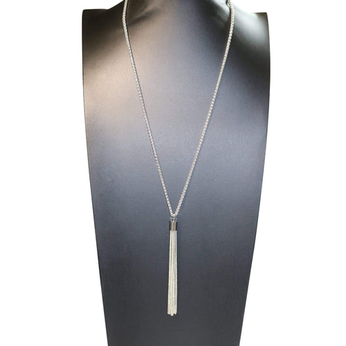 Womens Silver Tone Long Chain Tassel Pendant Necklace