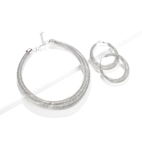 Womens Silver Plated Electroplated Earring Necklace Set