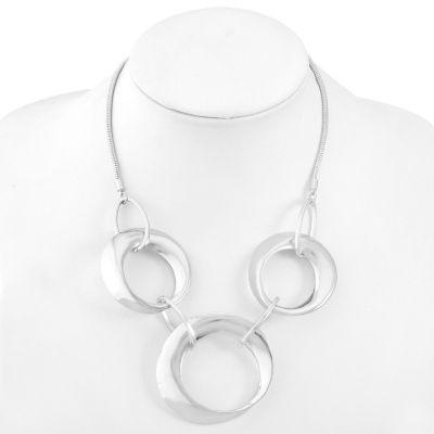 Womens Silver Tone 3 Ring Collar Necklace