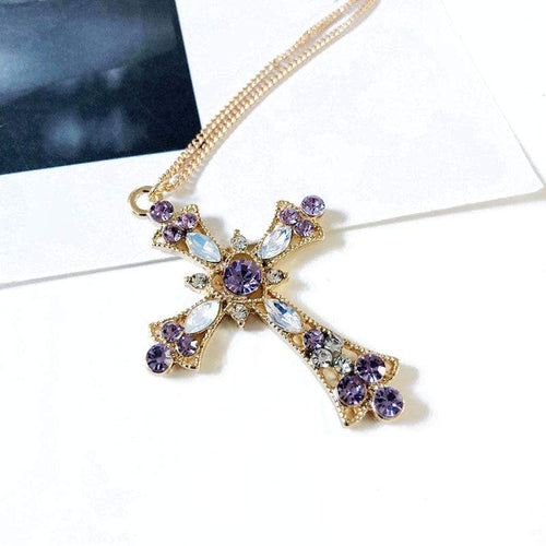 Womens Gold Chain Necklace Gold & Purple Cross Pendant