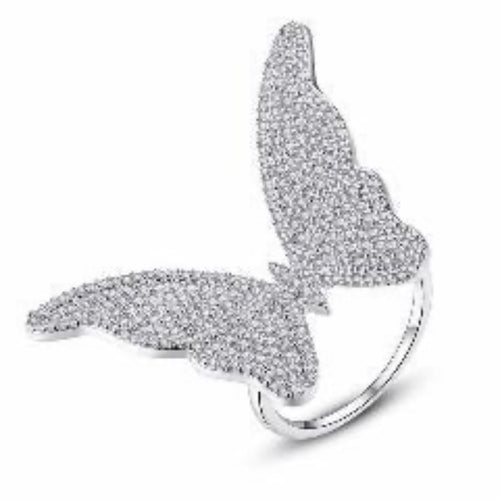 Womens Silver Tone Butterfly Statement Ring