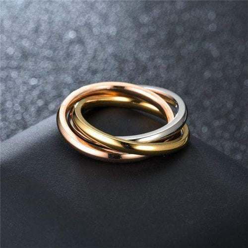 Womens Stainless Steel Triple Band Interlocking Ring