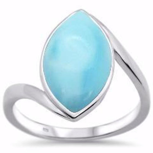 Womens Sterling Silver .925 Larimar Marquise Design Ring Natural Stone