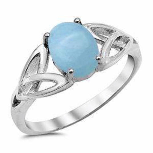 Womens Sterling Silver Larimar Oval Shape Ring Size 7