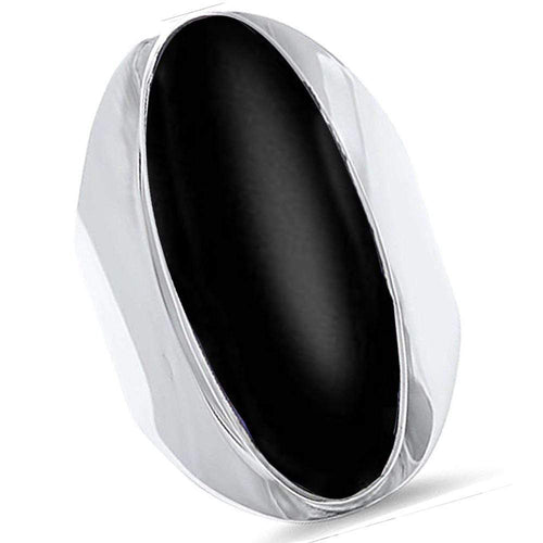 Womens Sterling Silver 925 Oval Black Onyx Cocktail Ring