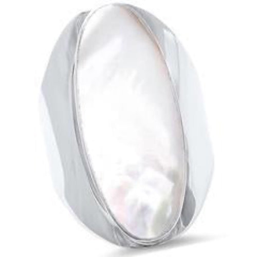 Womens Mother Pearl Sterling Silver .925 Fresh Water Oval Cocktail Ring