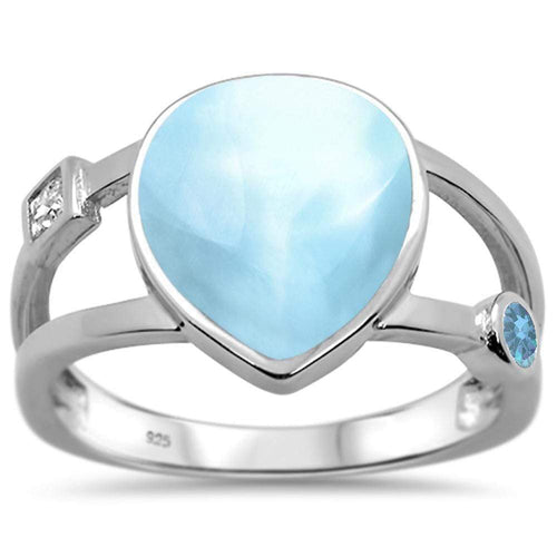 Womens Sterling Silver .925 Larimar Aquamarine Cocktail Ring Natural Stones Size 8