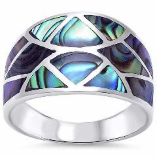 Womens Sterling Silver .925 Abalone Shell Band Ring Size 8