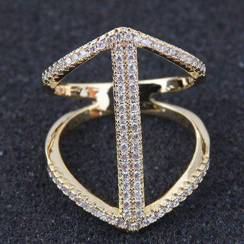 Womens Gold & Silver Tone Studded Cubic Zirconia Statement Ring