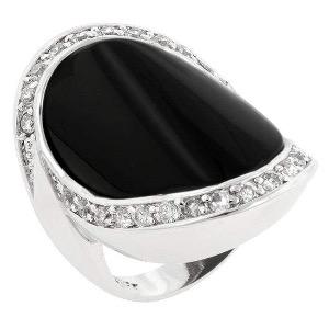 Womens Silver Onyx Design Zirconia Pave Trim Onyx Cocktail Ring Size 8