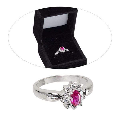 Womens Silver Tone Red Ruby Oval Zirconia Solitaire Ring Size 8